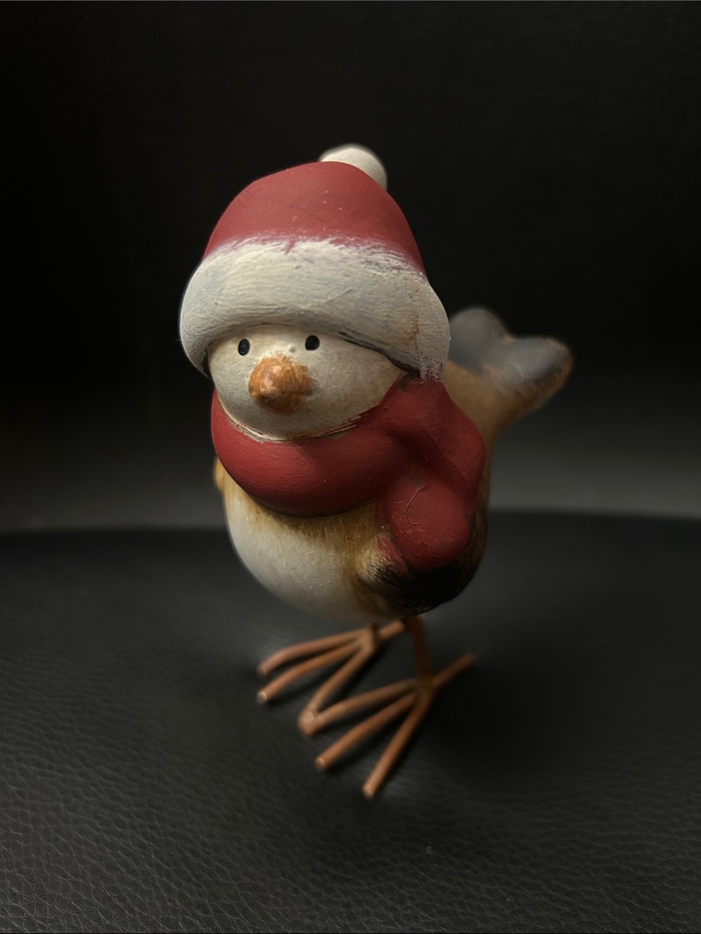 Holiday Festive Red Bird Figurine with Santa Hat - Christmas Tabletop Decor